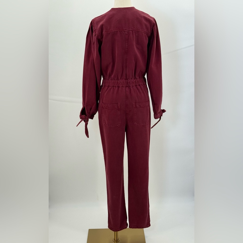 Zara The 80s Devon Burgundy Jumpsuit Long Sleeve Utility Romper Button Front - Picture 13 of 16